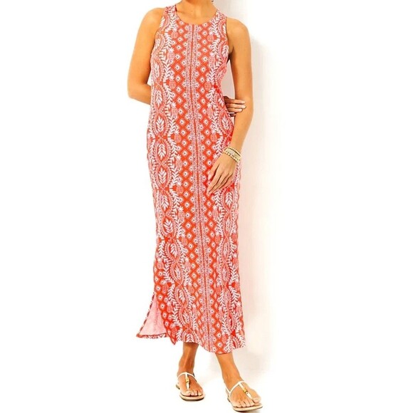 Lilly Pulitzer NWT Large Ulla Maxi Dress Harbour View Flamingo Feather Vacation - Picture 1 of 12
